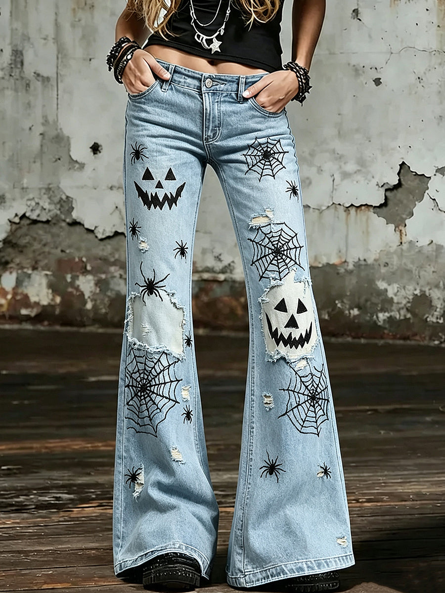 Women's Halloween Art Print Flared Trousers
