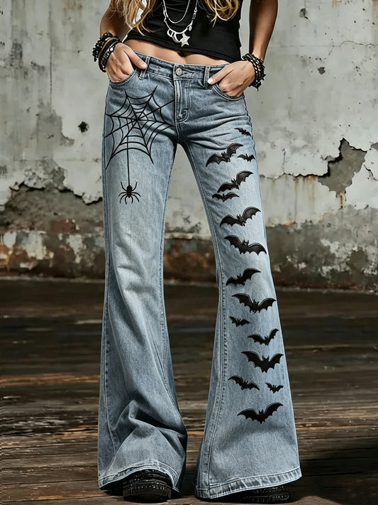 Women's Halloween Art Print Flared Trousers