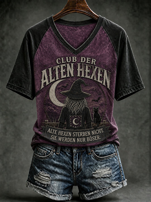 Women's Funny Halloween Print V-neck T-shirt