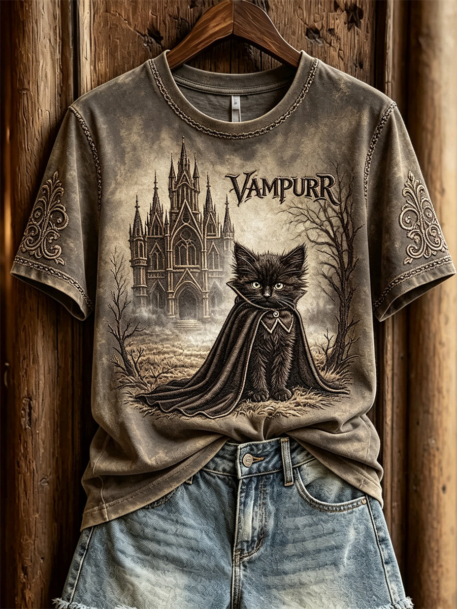 Women's Vampurr Vampire Cat Gothic Print short-sleeved T-shirt