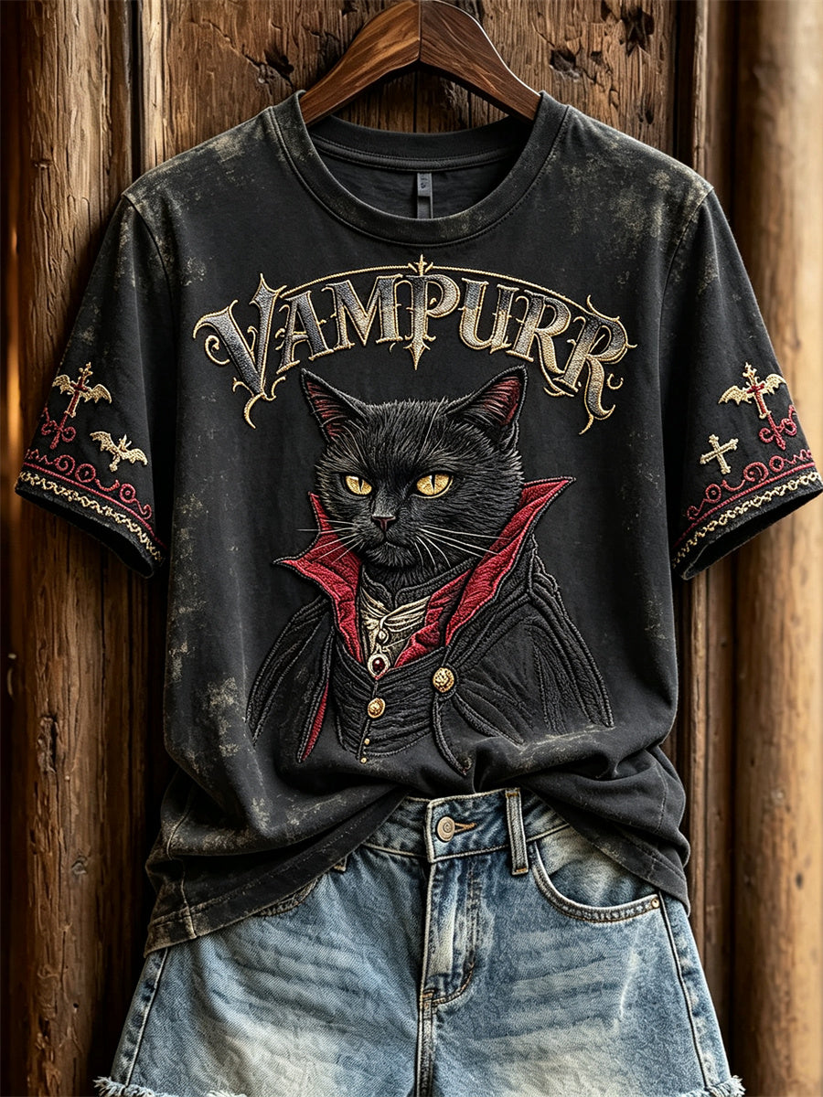 Women's Vampurr Vampire Cat Gothic Print short-sleeved T-shirt
