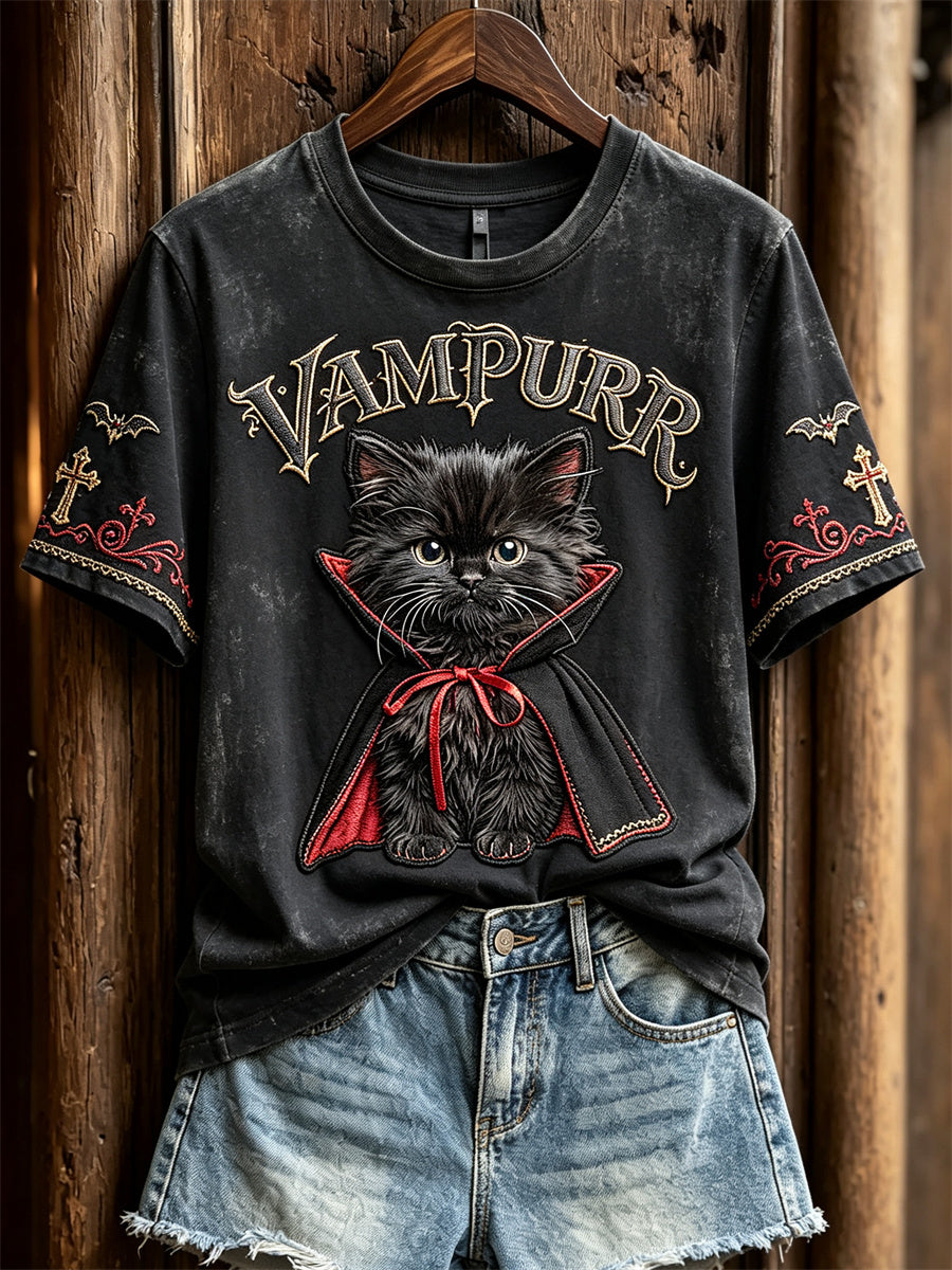 Women's Vampurr Vampire Cat Gothic Print short-sleeved T-shirt
