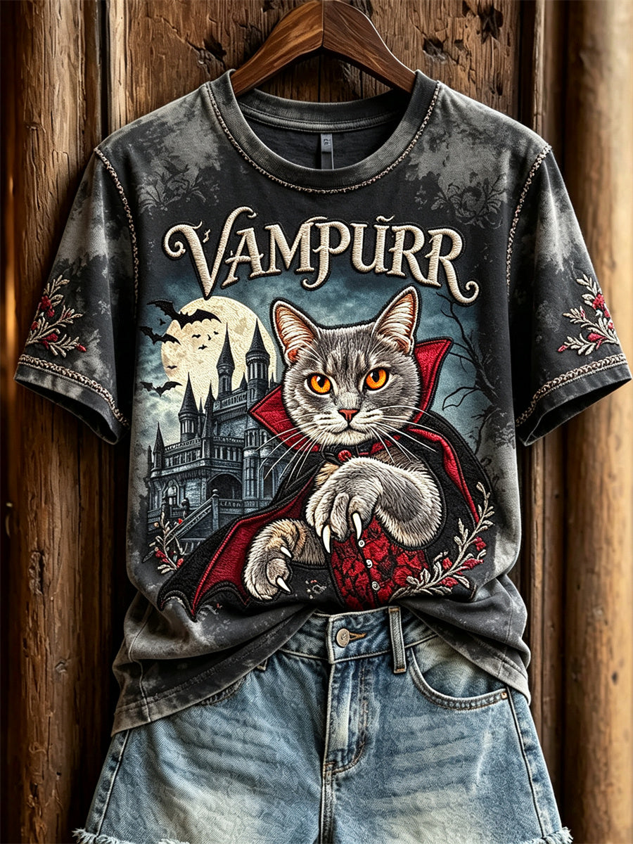 Women's Vampurr Vampire Cat Gothic Print short-sleeved T-shirt