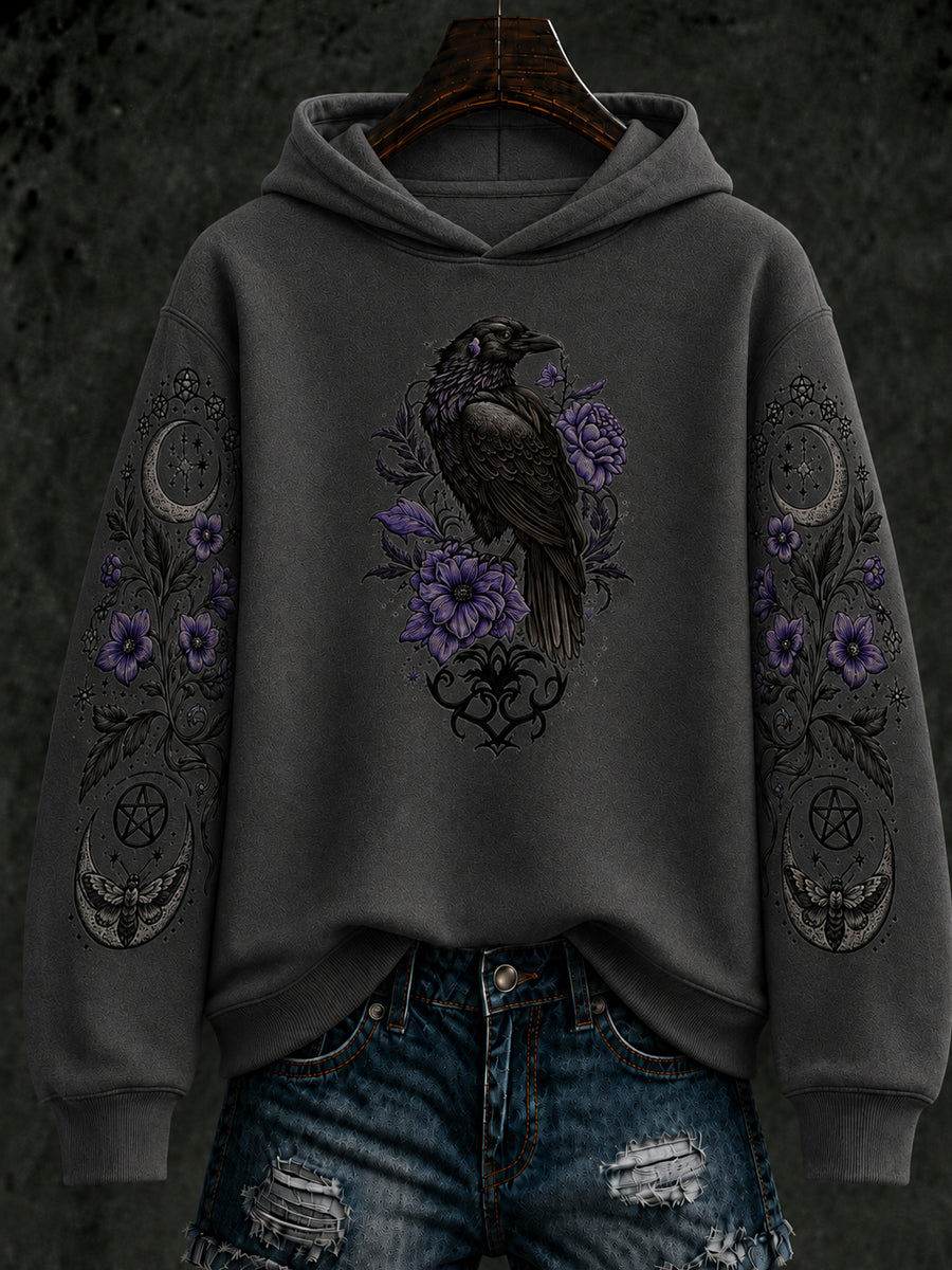 Women's Halloween Flying Floral Raven Regular Sweatshirt