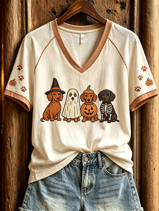 Women's Halloween-themed printed casual short-sleeve T-shirt