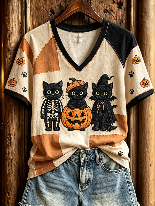 Women's Halloween-themed printed casual short-sleeve T-shirt