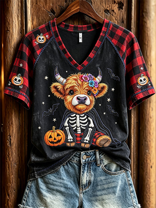 Women's Halloween-themed printed casual short-sleeve T-shirt