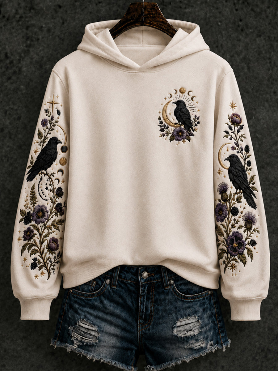 Women's Halloween Flying Floral Raven Regular Sweatshirt