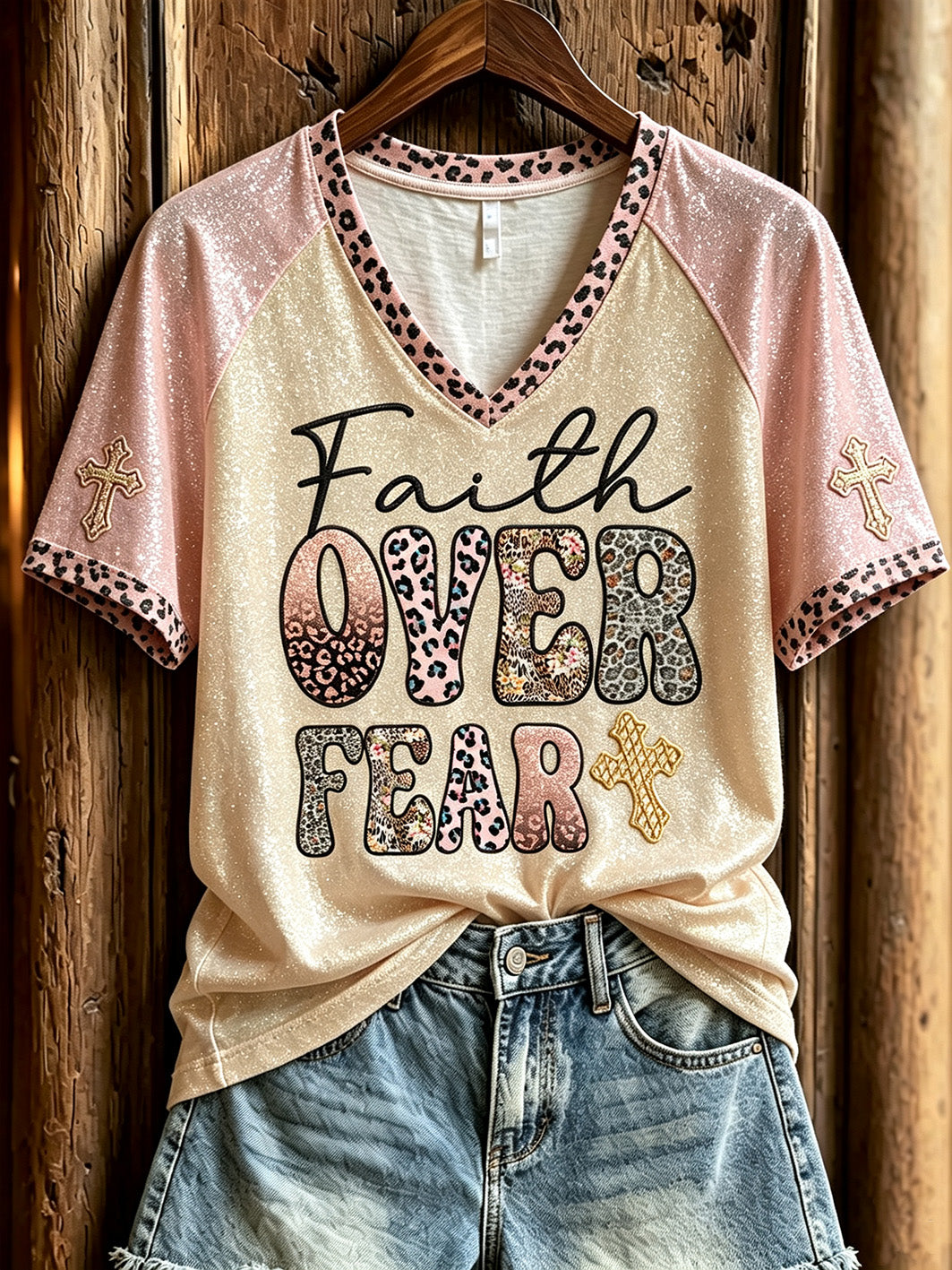 Women's faith-themed fun slogan pattern printed casual short-sleeve T-shirt