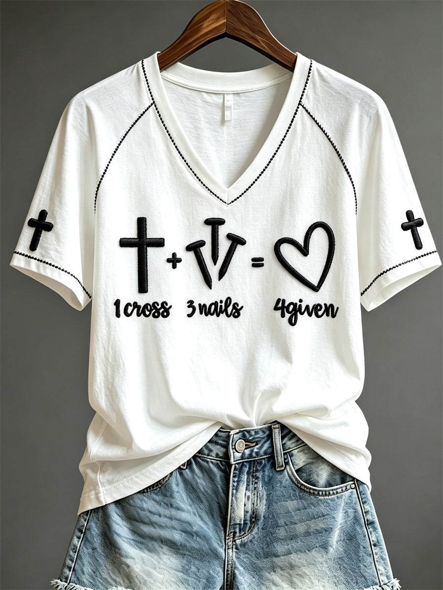 Women's 1 Cross 3 Nails & 4given Funny Christian Print short-sleeved T-shirt