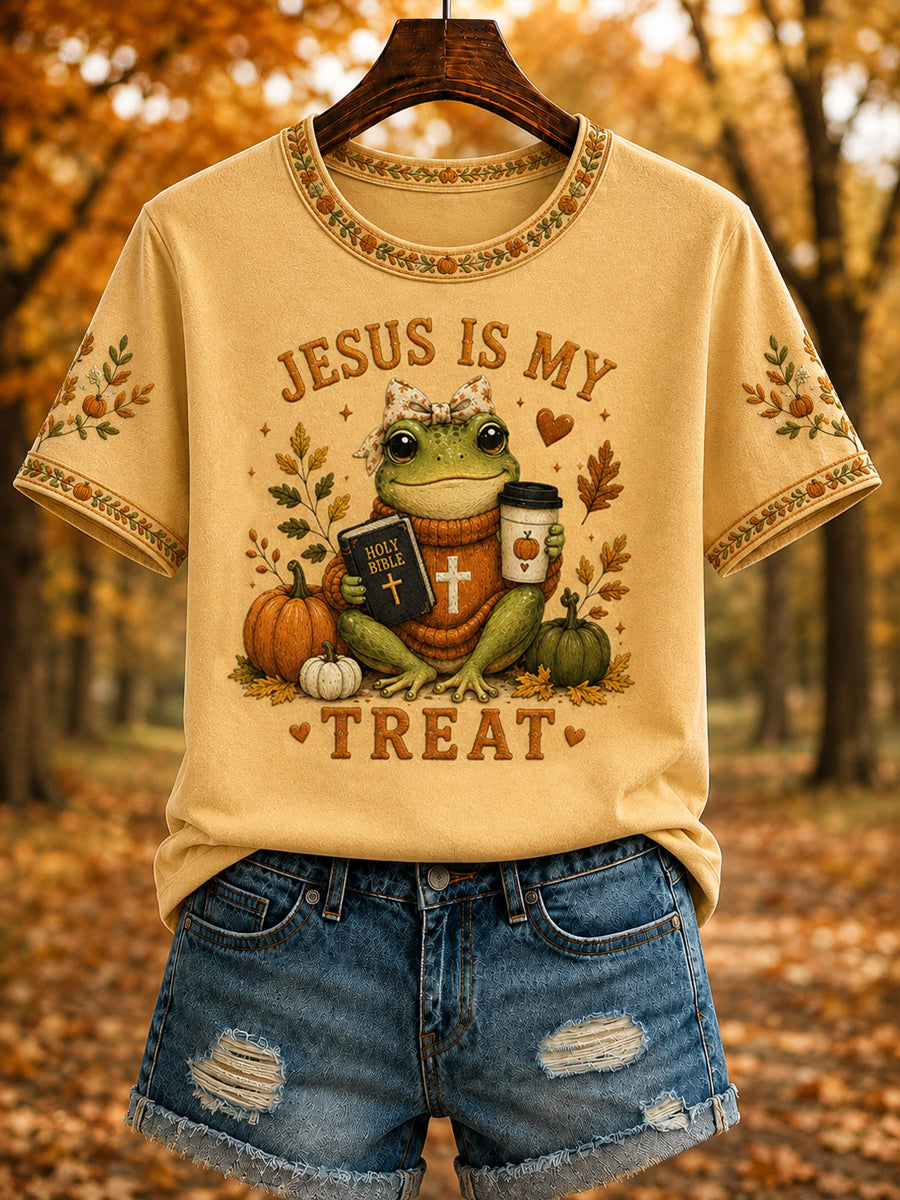 Women's Autumn "JESUS IS MY TREAT" Printed T-shirt