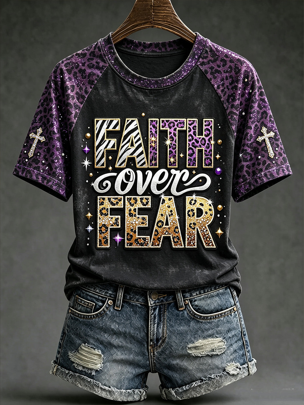 Women's faith-themed fun slogan pattern printed casual short-sleeve T-shirt