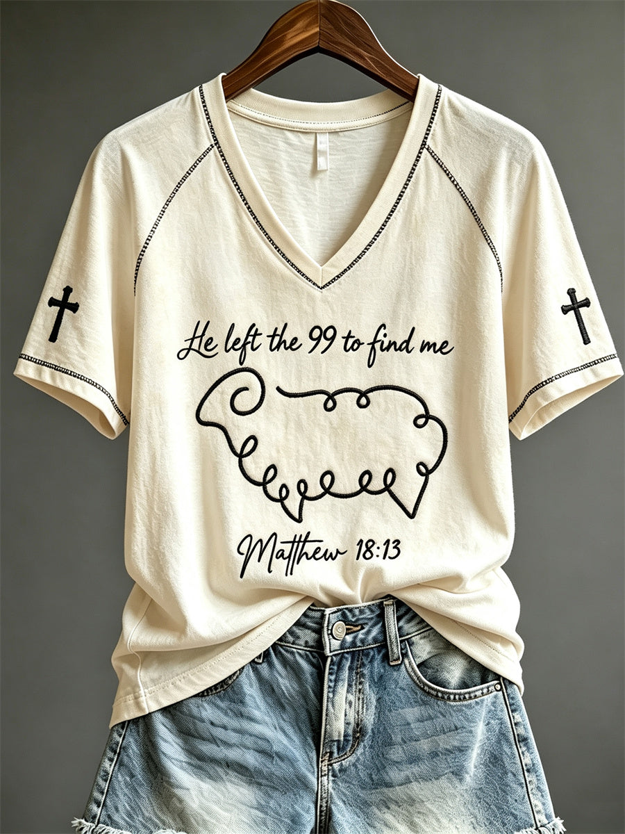 Women's He Left the 99 to Find Me Lamb Line Print short-sleeved T-shirt