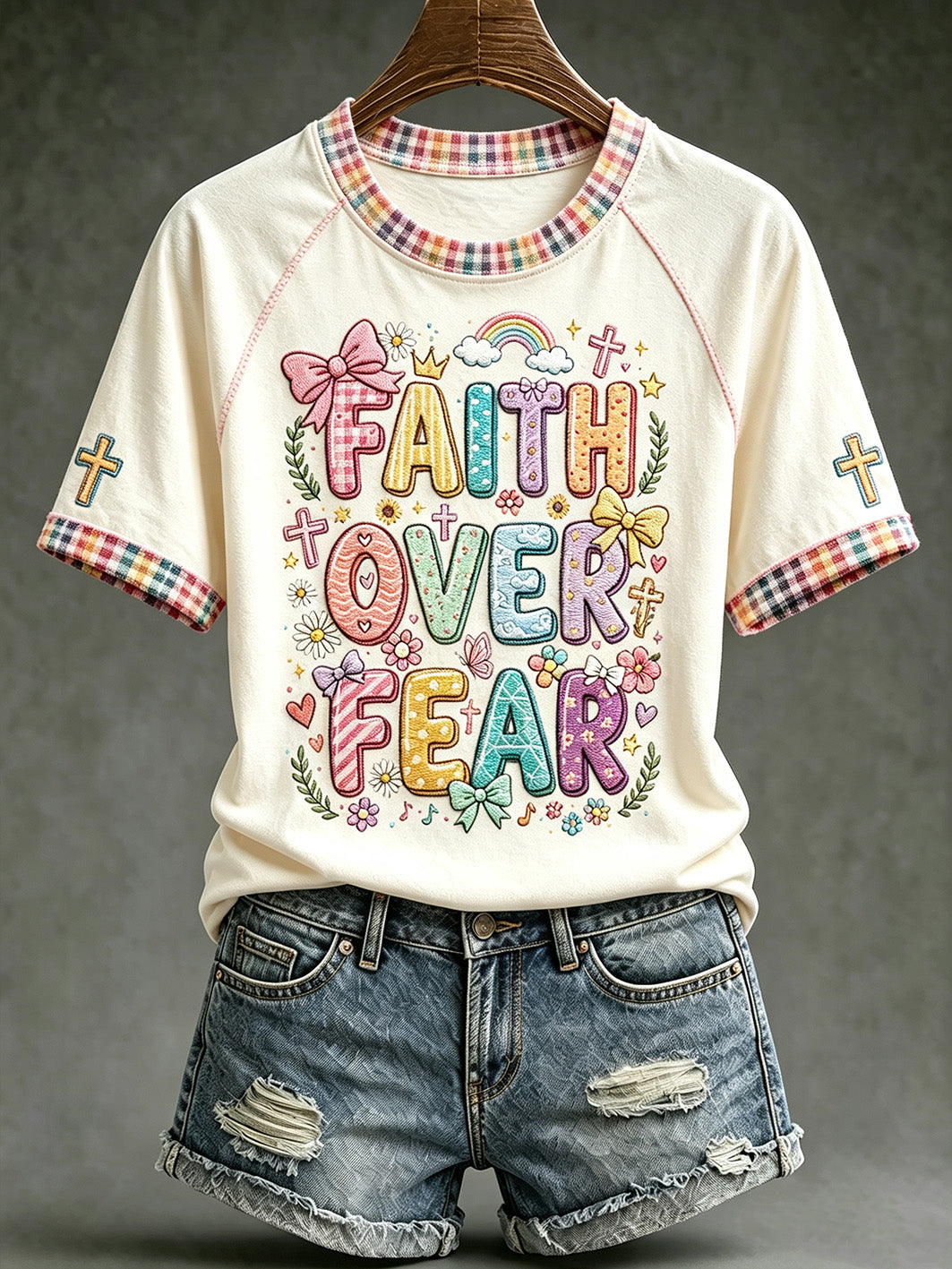 Women's faith-themed fun slogan pattern printed casual short-sleeve T-shirt