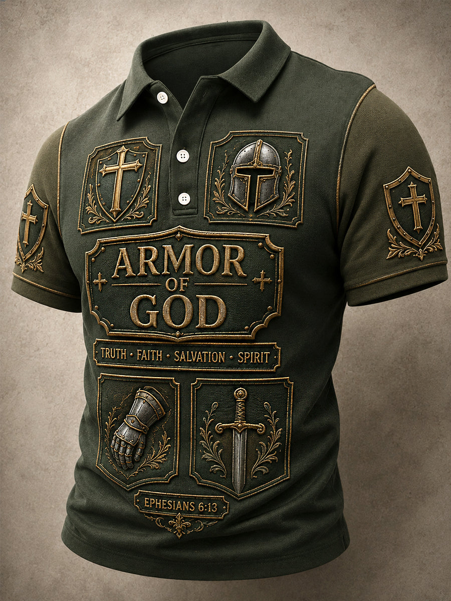 Men's Armor Of God Print Casual Polo