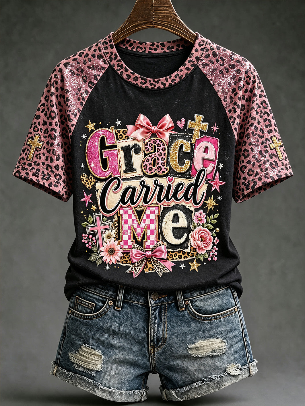 Women's faith-themed fun slogan pattern printed casual short-sleeve T-shirt