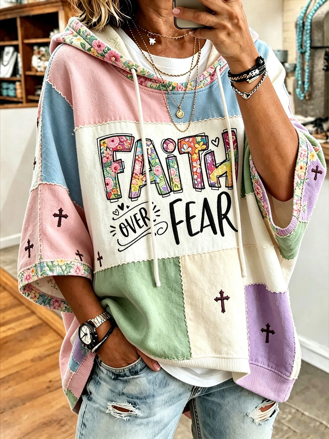 Women's Faith-Themed Pattern Printed Casual Hoodie