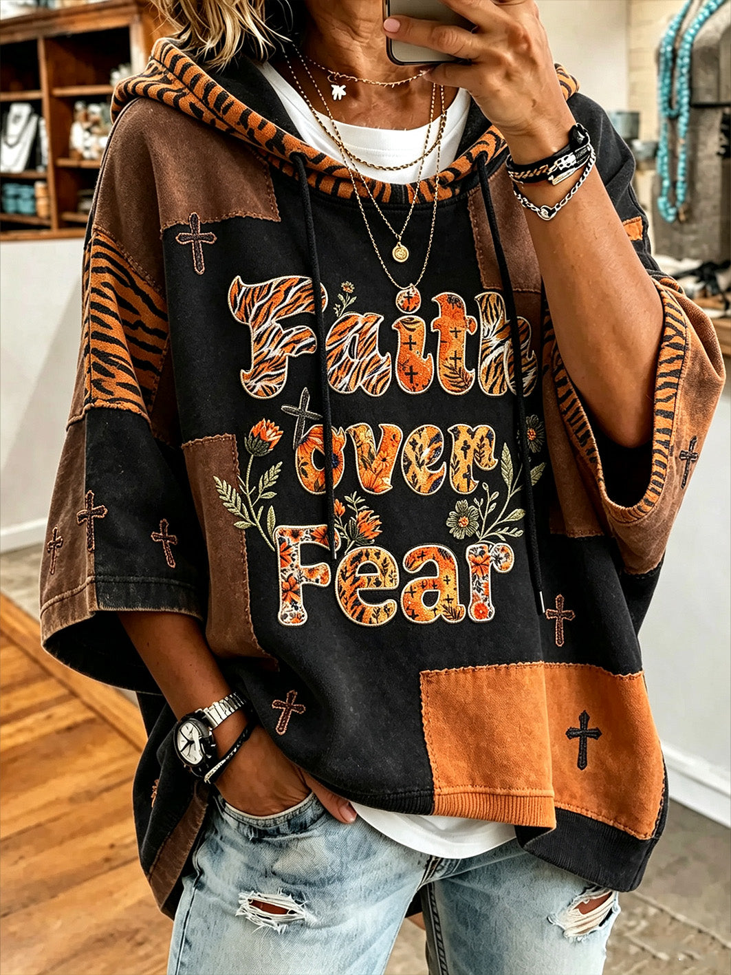 Women's Faith-Themed Pattern Printed Casual Hoodie