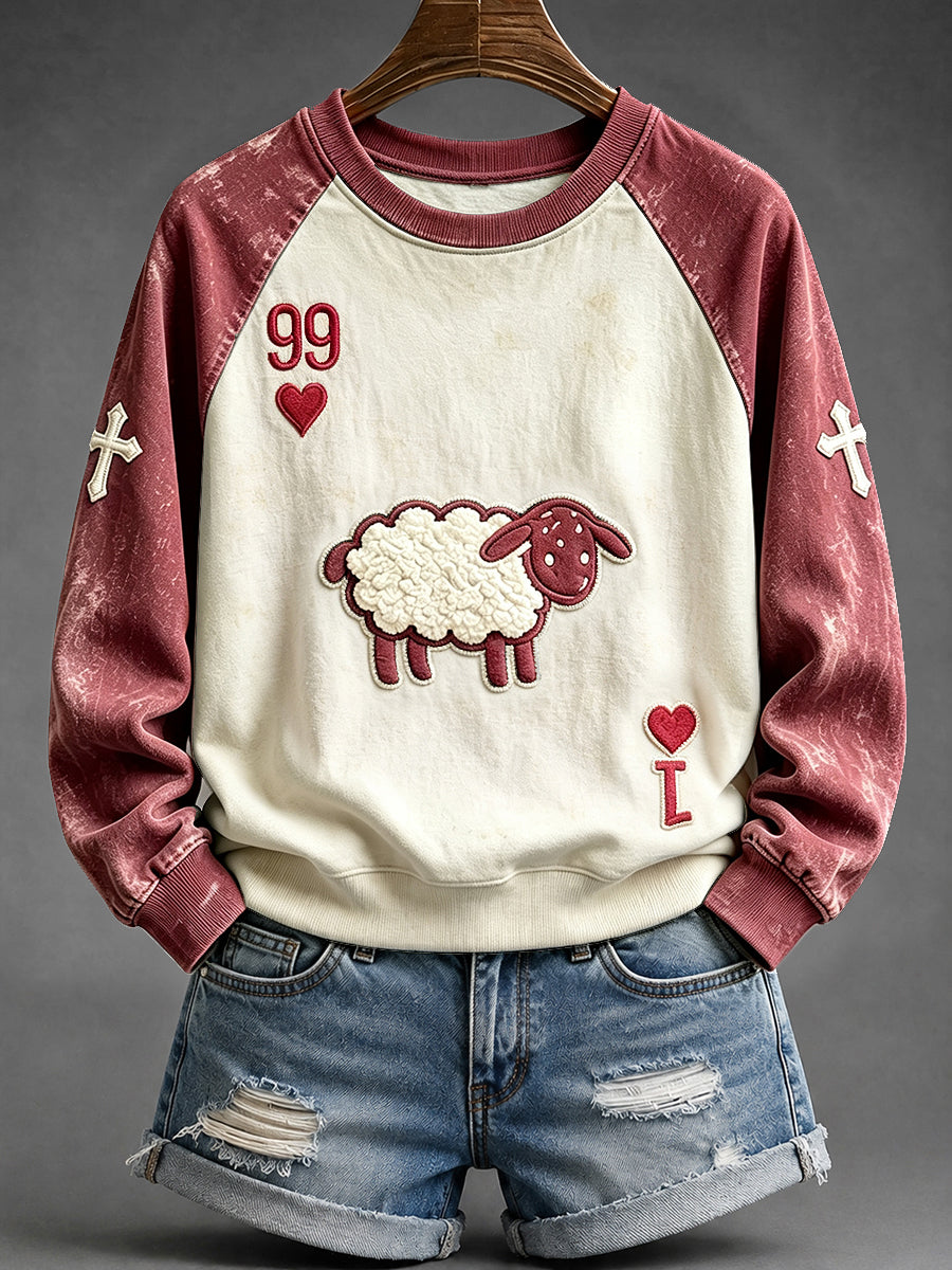 Women's He Left The 99 Playing Card Inspired Faith Print Raglan Sleeve Sweatshirt