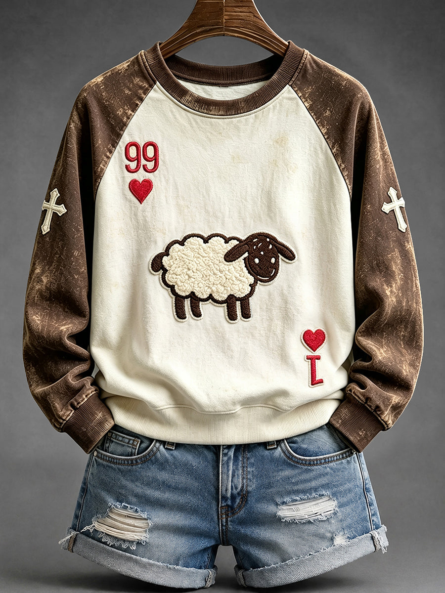 Women's He Left The 99 Playing Card Inspired Faith Print Raglan Sleeve Sweatshirt