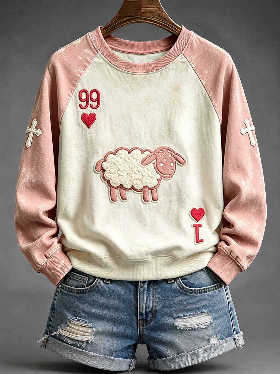 Women's He Left The 99 Playing Card Inspired Faith Print Raglan Sleeve Sweatshirt