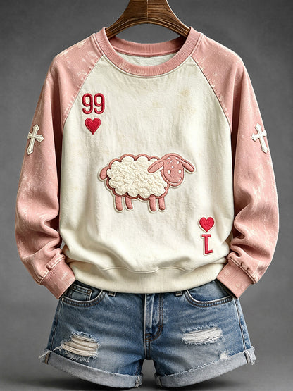 Women's He Left The 99 Playing Card Inspired Faith Print Raglan Sleeve Sweatshirt