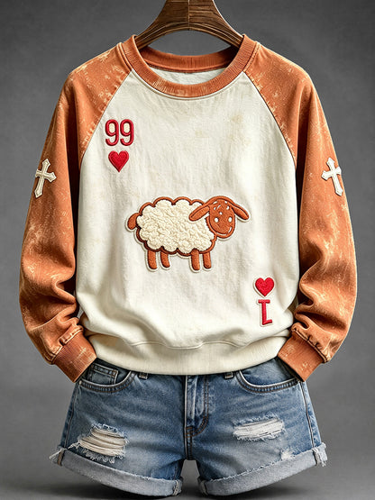 Women's He Left The 99 Playing Card Inspired Faith Print Raglan Sleeve Sweatshirt
