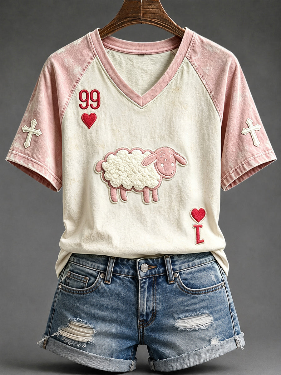 Women's He Left The 99 Playing Card Inspired Faith Print V-neck Short-sleeved T-shirt