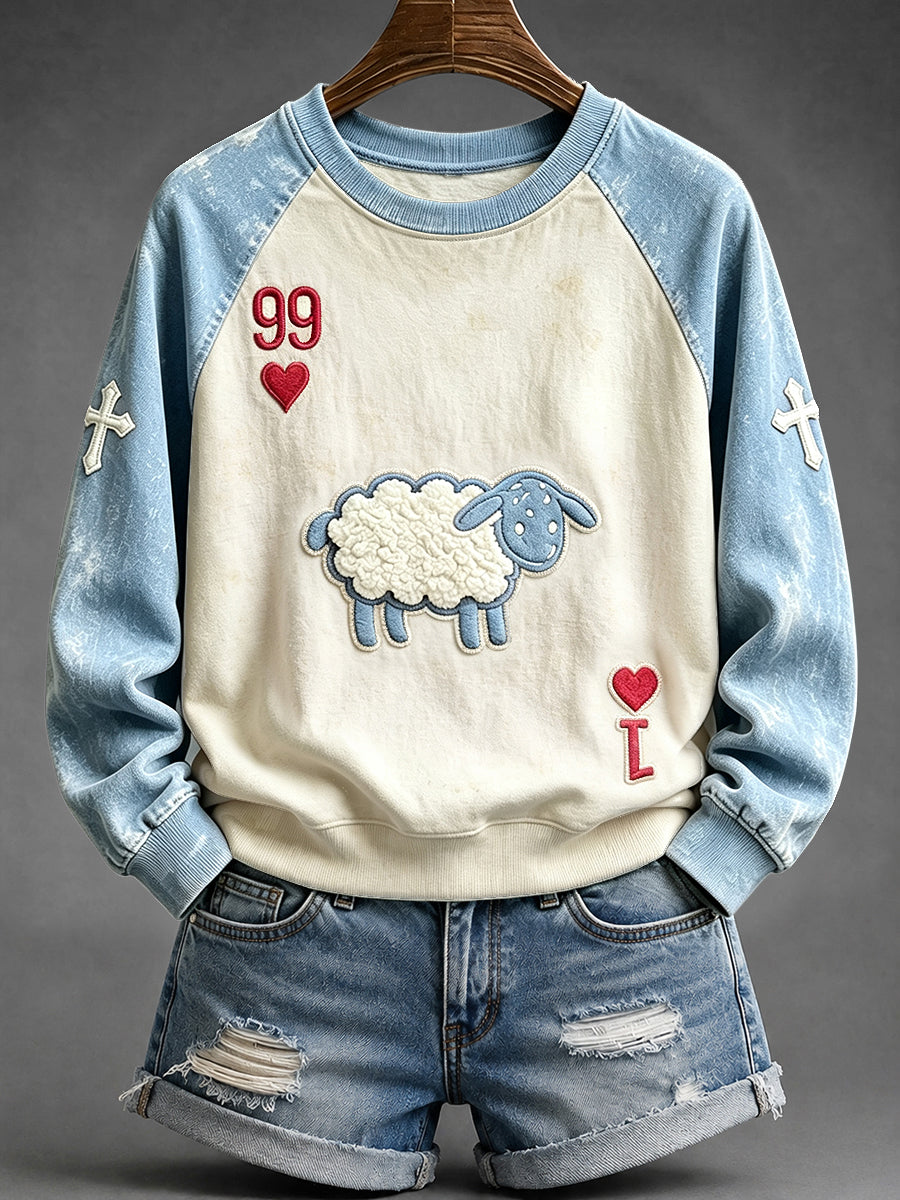 Women's He Left The 99 Playing Card Inspired Faith Print Raglan Sleeve Sweatshirt