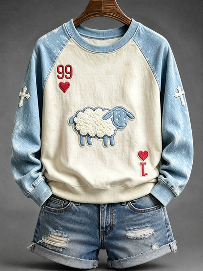 Women's He Left The 99 Playing Card Inspired Faith Print Raglan Sleeve Sweatshirt