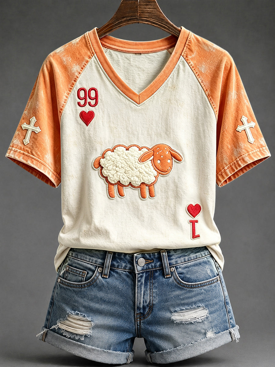 Women's He Left The 99 Playing Card Inspired Faith Print V-neck Short-sleeved T-shirt