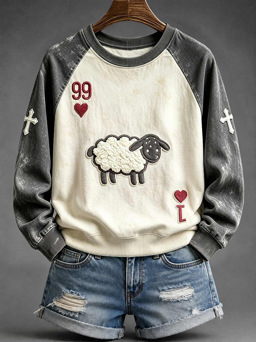 Women's He Left The 99 Playing Card Inspired Faith Print Raglan Sleeve Sweatshirt