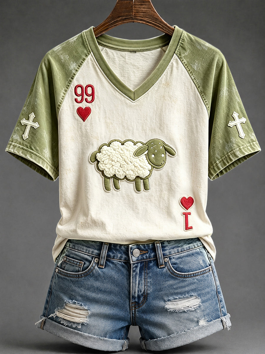 Women's He Left The 99 Playing Card Inspired Faith Print V-neck Short-sleeved T-shirt