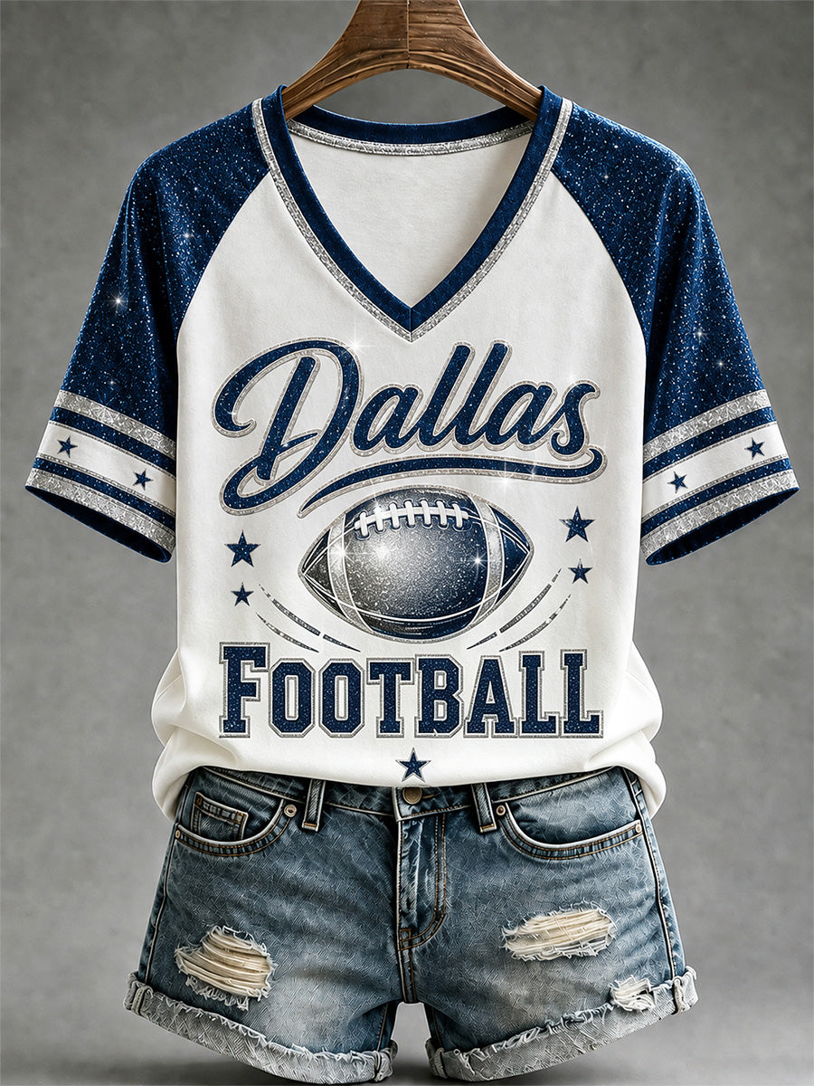 Women's Football Gameday Gift For Football Fans Casual V-Neck Tee