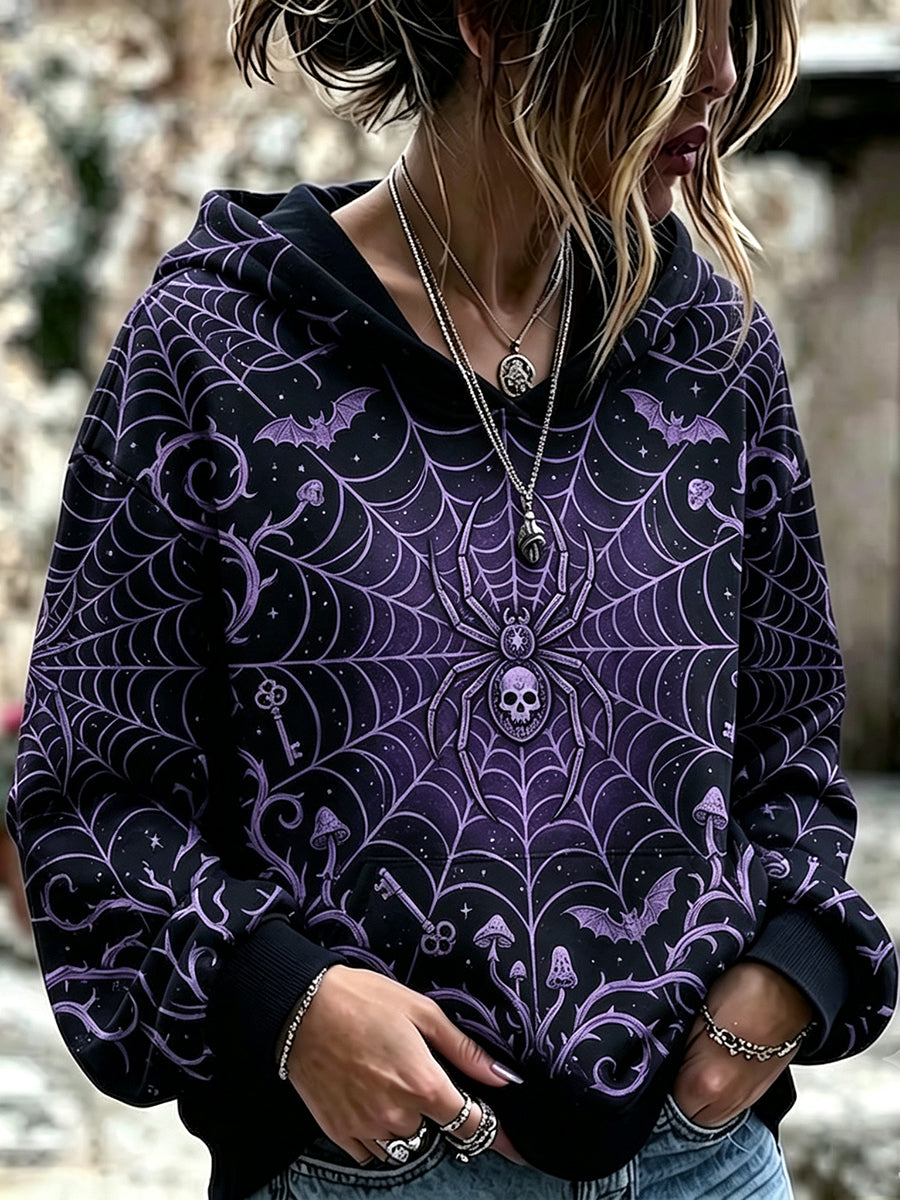 Women's Vintage Halloween Print Cozy Hooded Sweatshirt