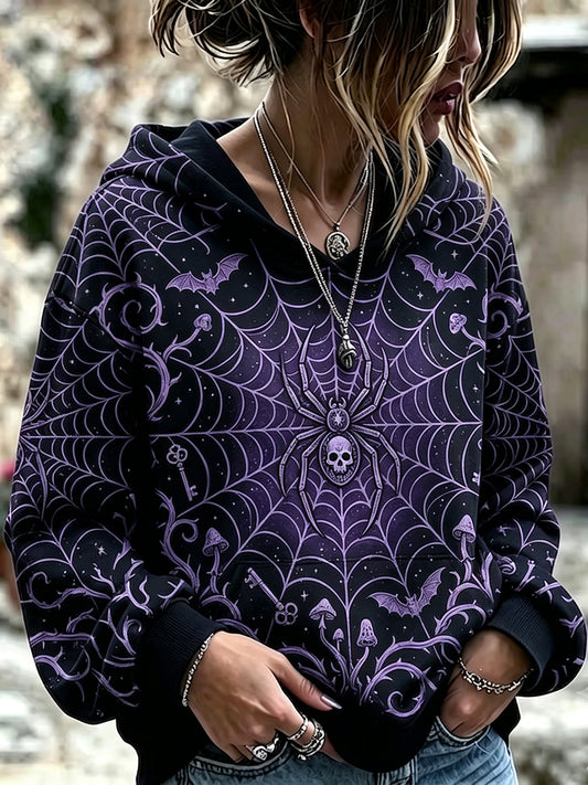 Women's Vintage Halloween Print Cozy Hooded Sweatshirt