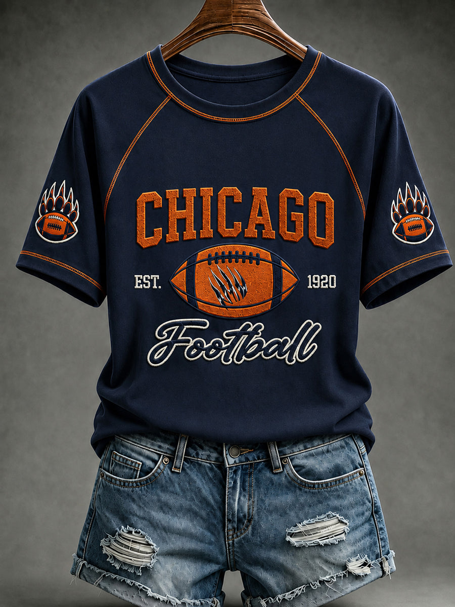 Women's Football Gameday Gift For Football Fans O-neck Short Sleeve T-shirt