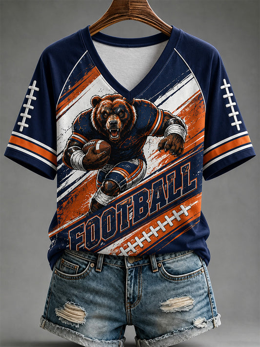 Women's Football Gameday Gift For Football Fans Print Casual V-Neck Tee