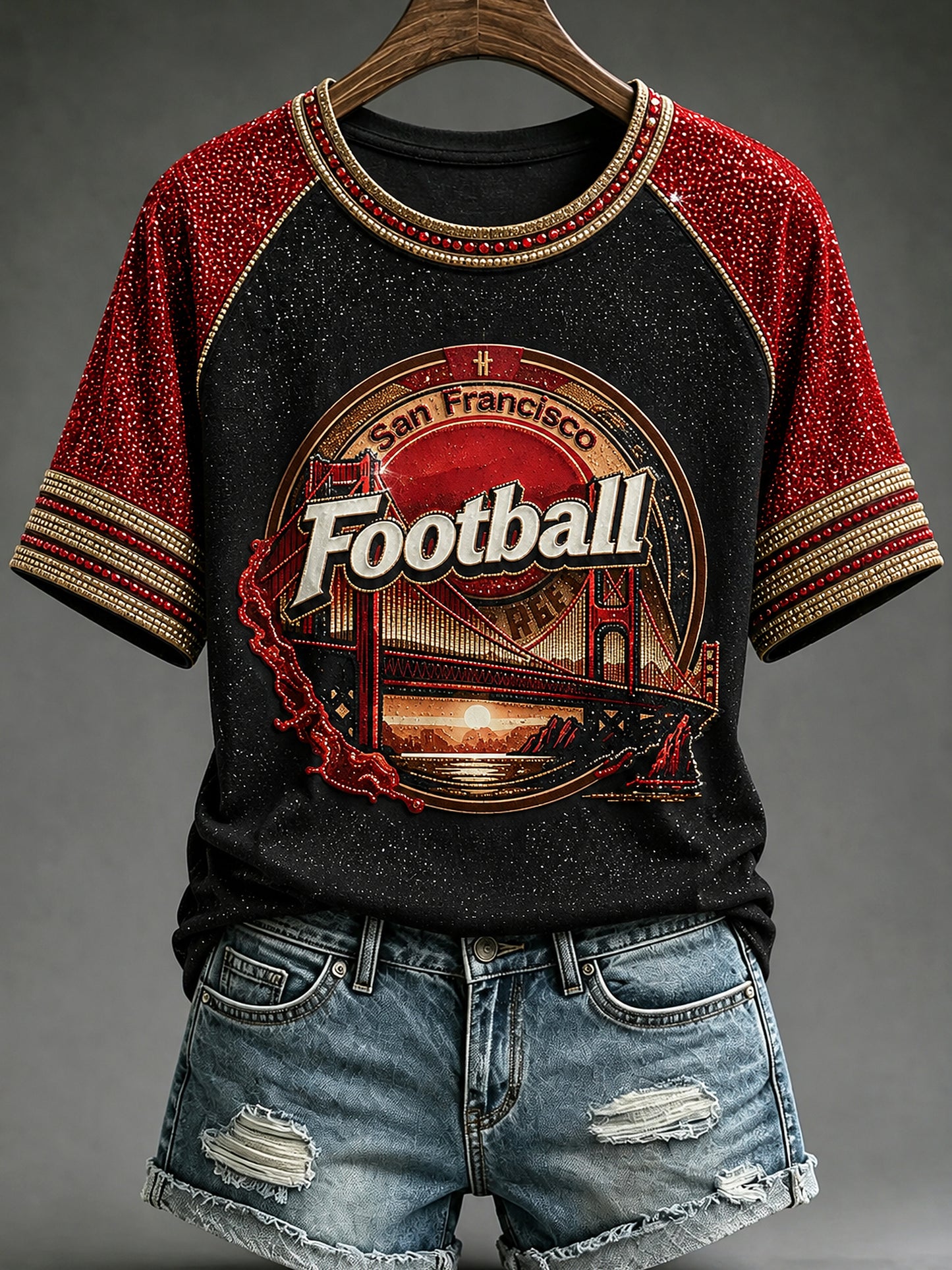 Women's San Francisco Footabll Printed Vintage Fashion Loose Short Sleeve T-Shirt