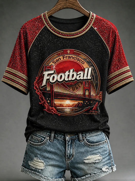 Women's San Francisco Footabll Printed Vintage Fashion Loose Short Sleeve T-Shirt