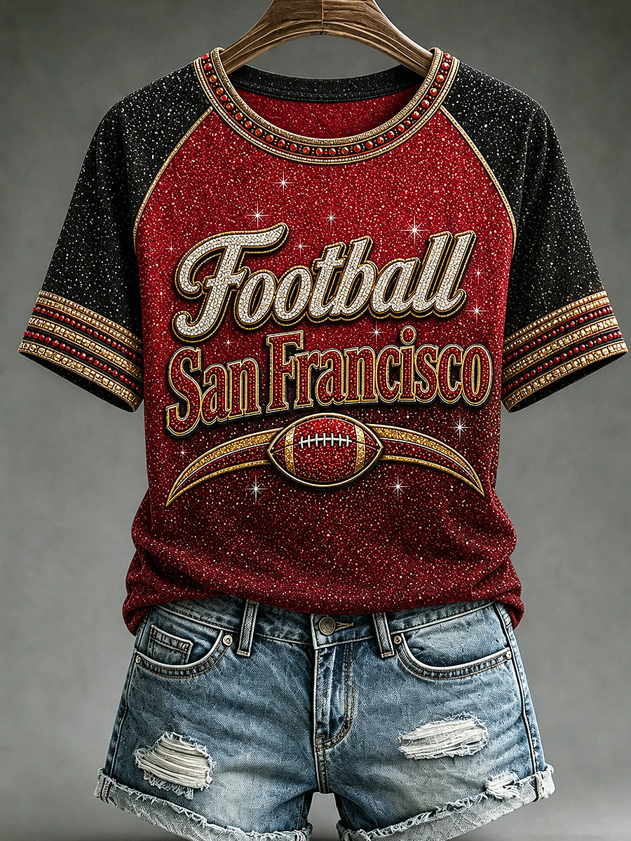 Women's San Francisco Footabll Printed Vintage Fashion Loose Short Sleeve T-Shirt
