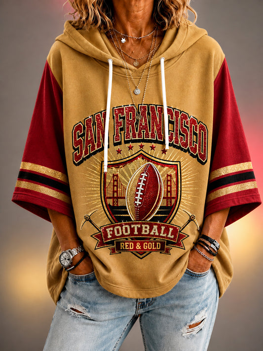 Women’s Football Gameday Gift For Football Fans Casual 3/4 Sleeve Hoodie