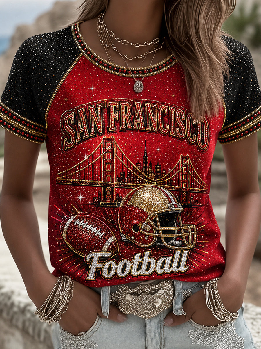 Women's San Francisco Footabll Printed Vintage Fashion Loose Short Sleeve T-Shirt