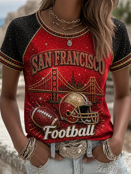 Women's San Francisco Footabll Printed Vintage Fashion Loose Short Sleeve T-Shirt