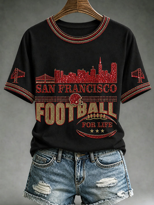 Women's San Francisco Footabll Printed Vintage Fashion Loose Short Sleeve T-Shirt