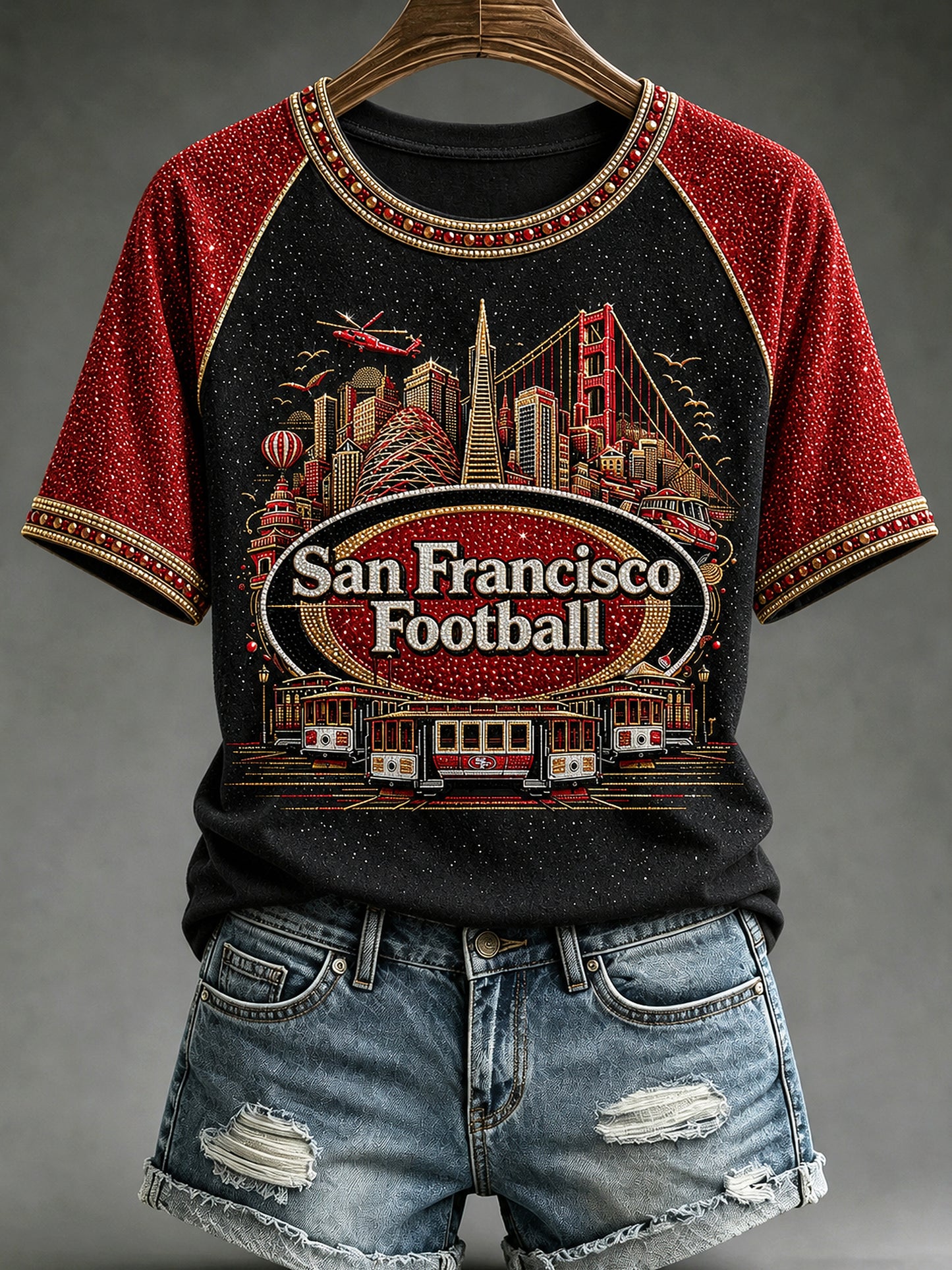 Women's San Francisco Footabll Printed Vintage Fashion Loose Short Sleeve T-Shirt
