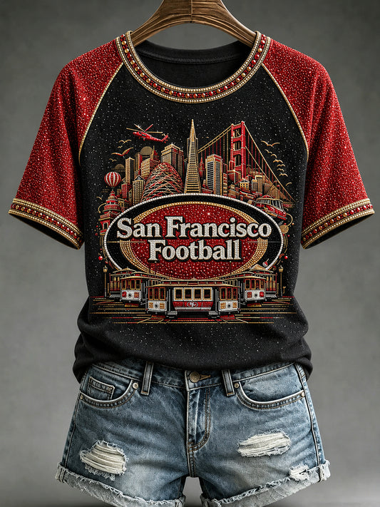 Women's San Francisco Footabll Printed Vintage Fashion Loose Short Sleeve T-Shirt