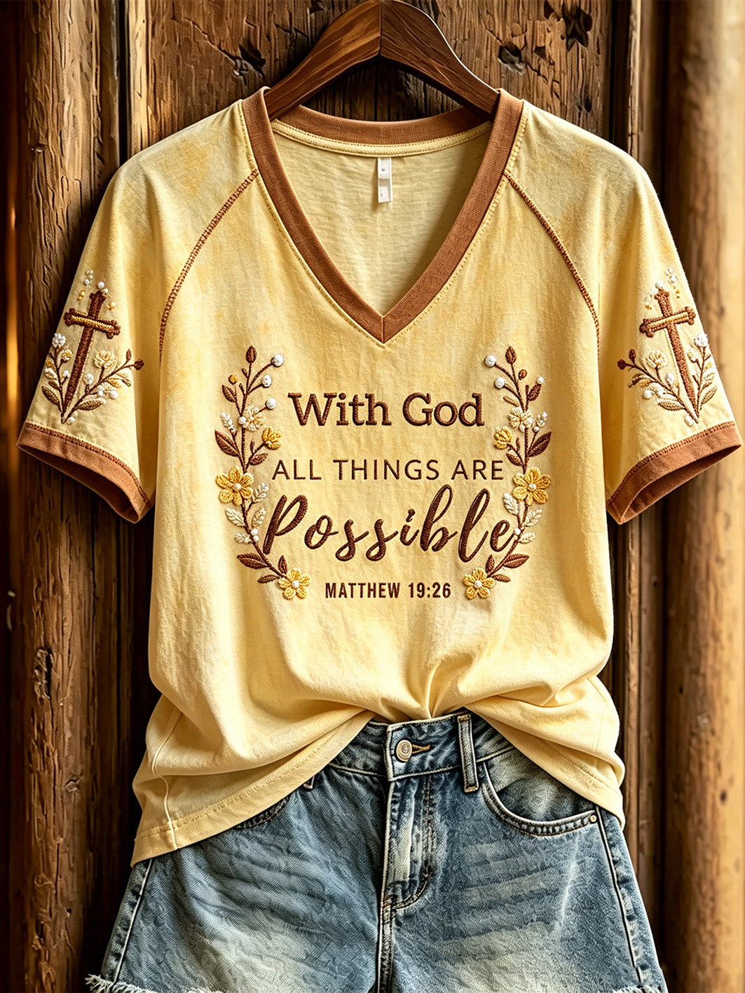 Women's faith-themed fun slogan pattern printed casual short-sleeve T-shirt