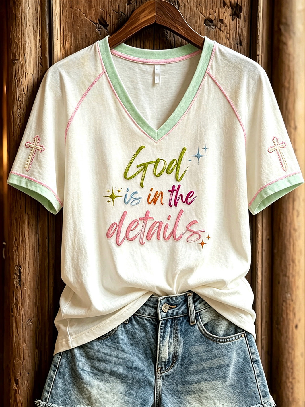 Women's faith-themed fun slogan pattern printed casual short-sleeve T-shirt