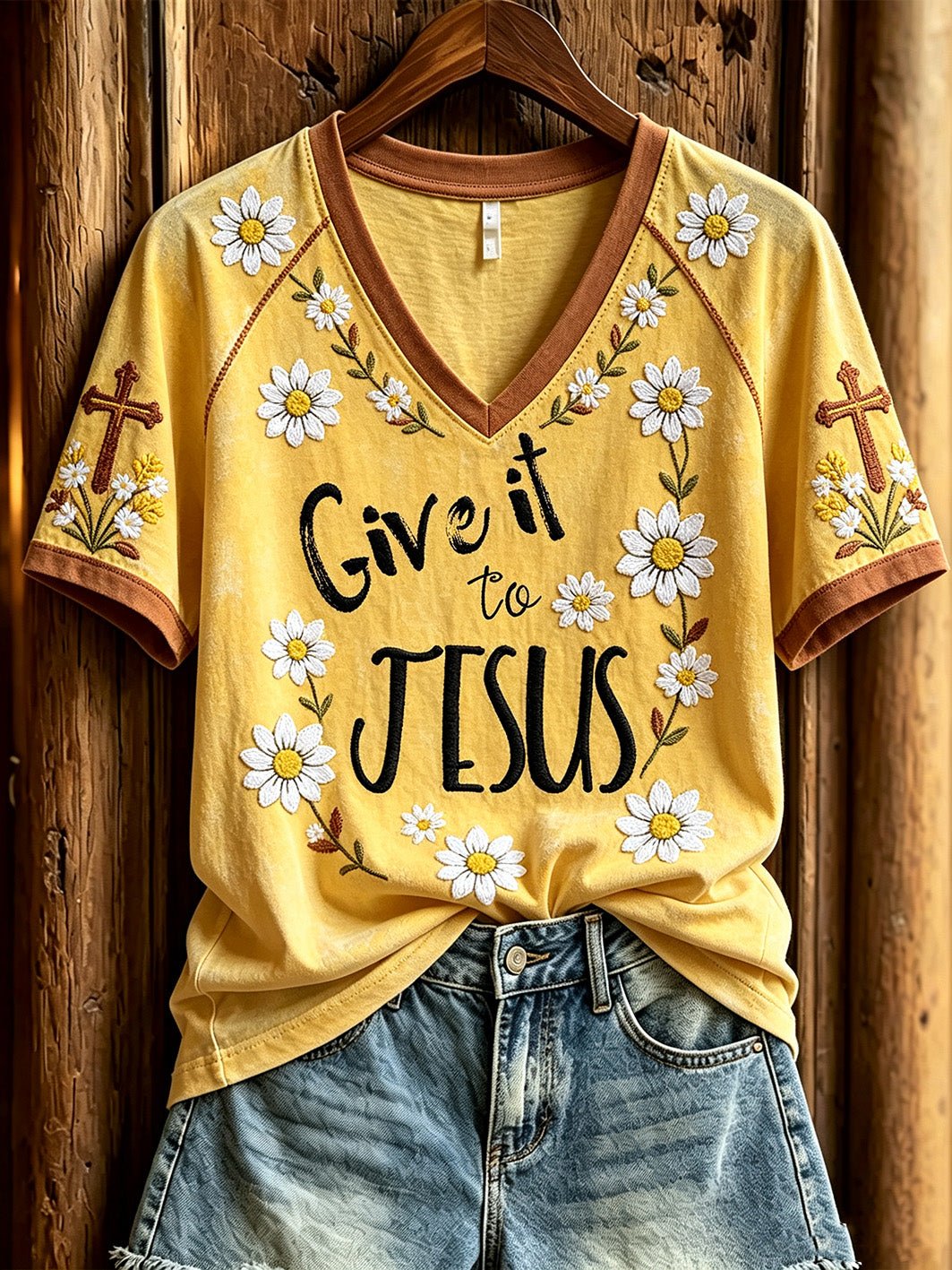 Women's faith-themed fun slogan pattern printed casual short-sleeve T-shirt